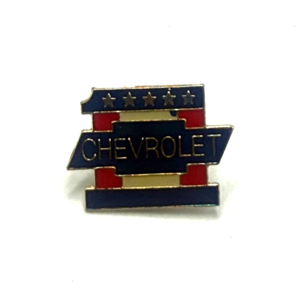 Vintage Chevrolet Number 1 Sales Lapel Pin Chevy Bowtie Stars Blue Red Gold Tone